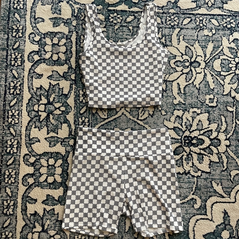 Dressed in Lala checker print bike shorts & crop top matching set - size large